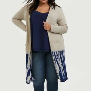 🆕 2X SUPER SOFT TAUPE & NAVY TIE-DYE  LONGLINE CARDIGAN